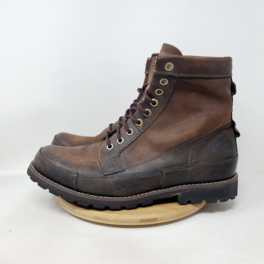 Timberland Earthkeepers Boots Mens 9.5 W WIDE Brown Leather Rugged Lace Up Shoes